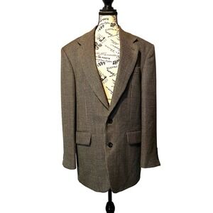 Oscar de la Renta Mens Blazer 41R Brown Black Wool Sport Coat Jacket Houndstooth